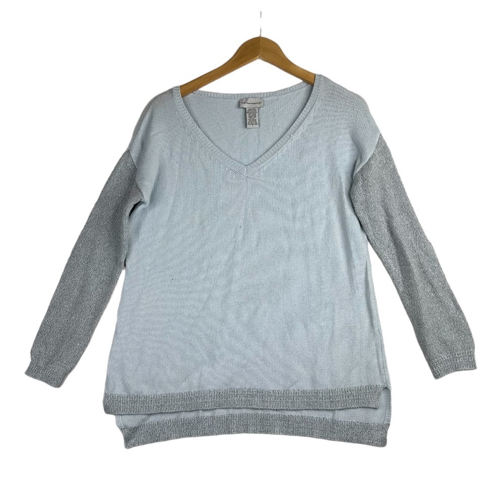 Soft Surroundings Color Block V-neck Sweater Size Small Light Blue/Gray